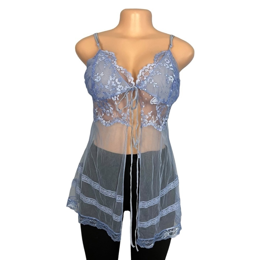 3/$30 ☀️ Vintage Victoria's Secret Y2K Sheer Blue Fly-Away Babydoll Lingerie